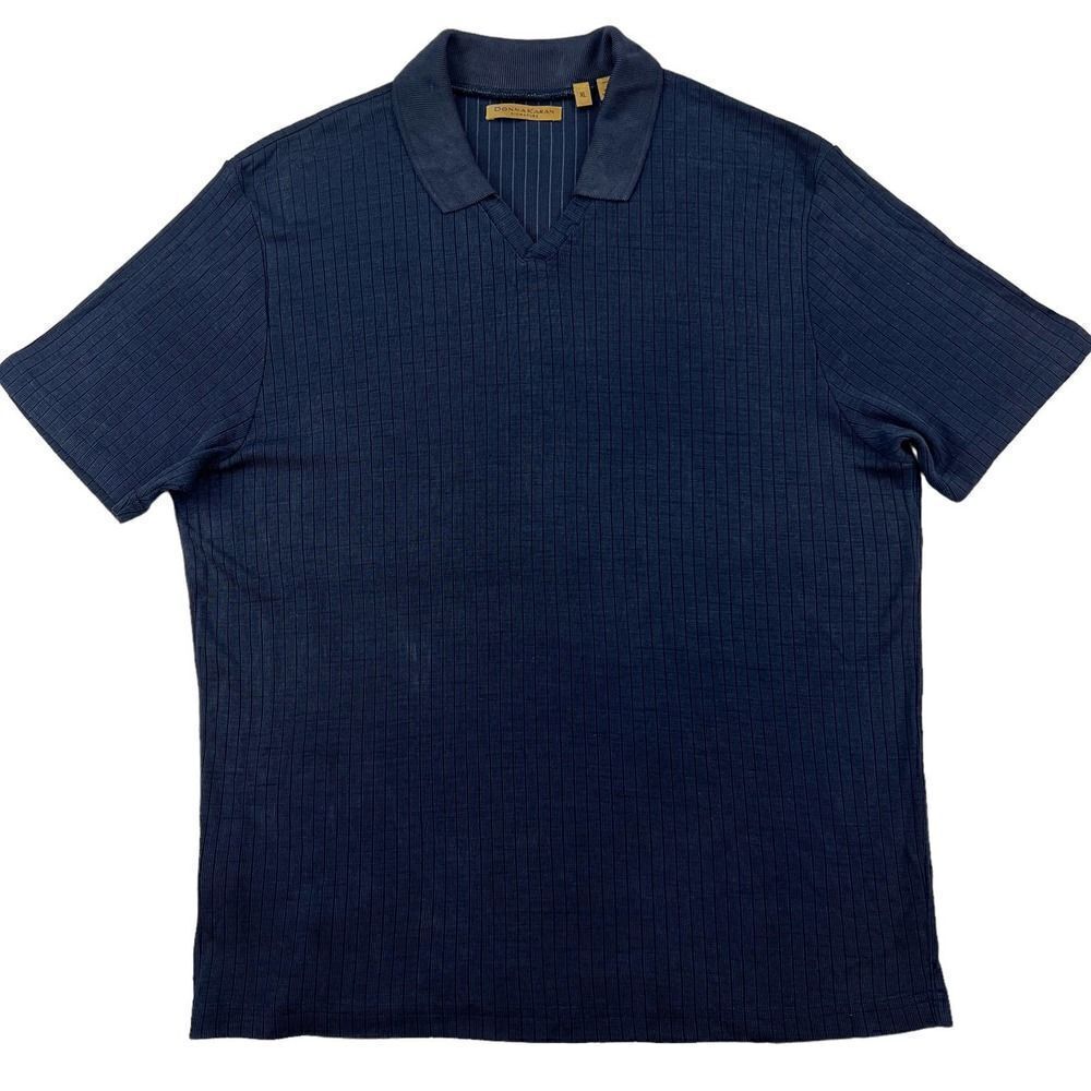 Pre-Loved Donna Karan Signature Men US XL Polo Silk V-Neck T-Shirt Navy Tee